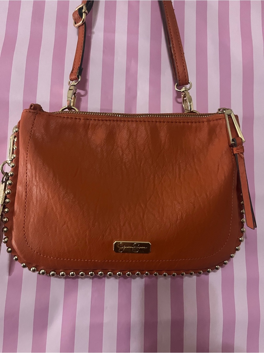 Jessica Simpson Orange Leather Studded Shoulder Bag